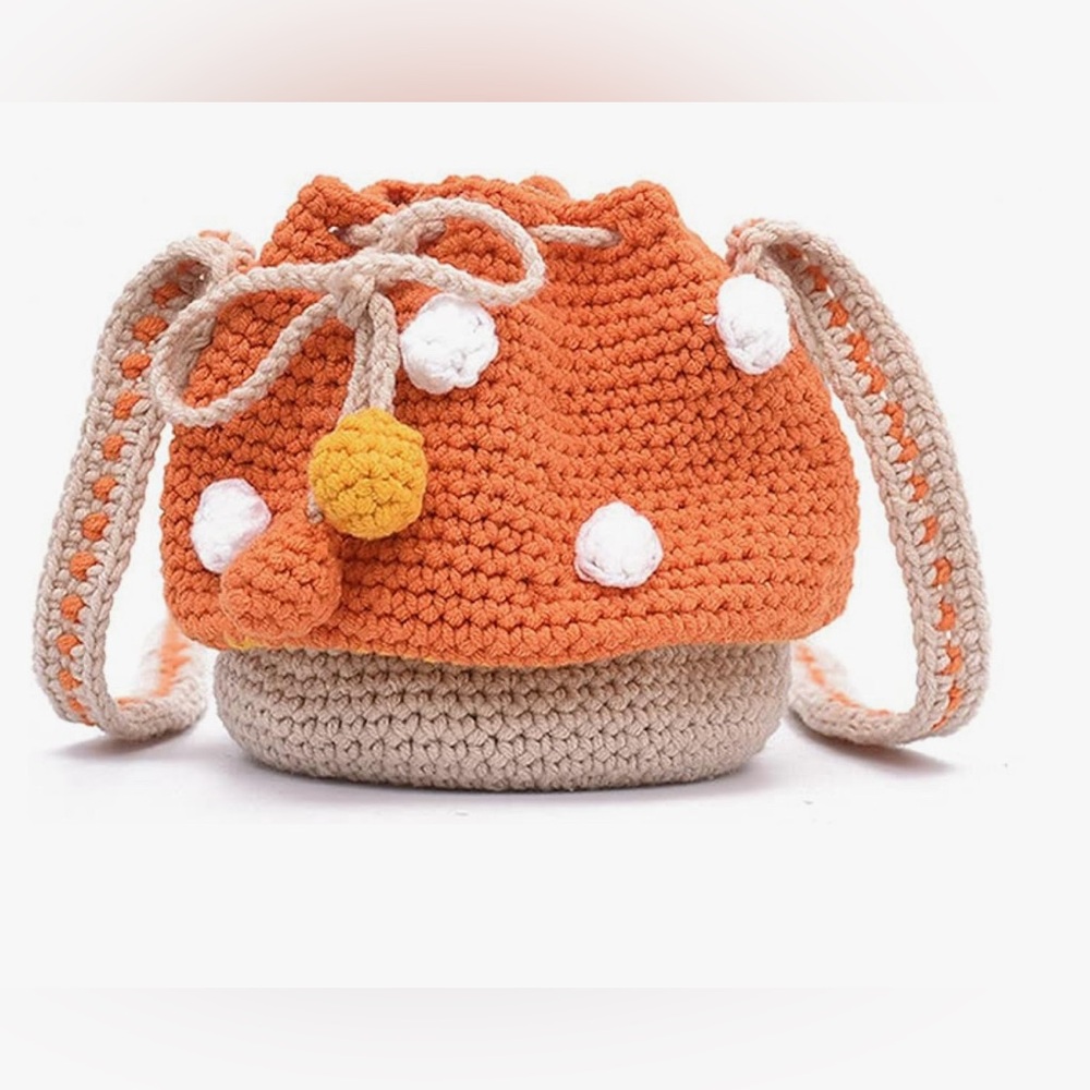 2 for $6 ! Mushroom crochet drawstring bag